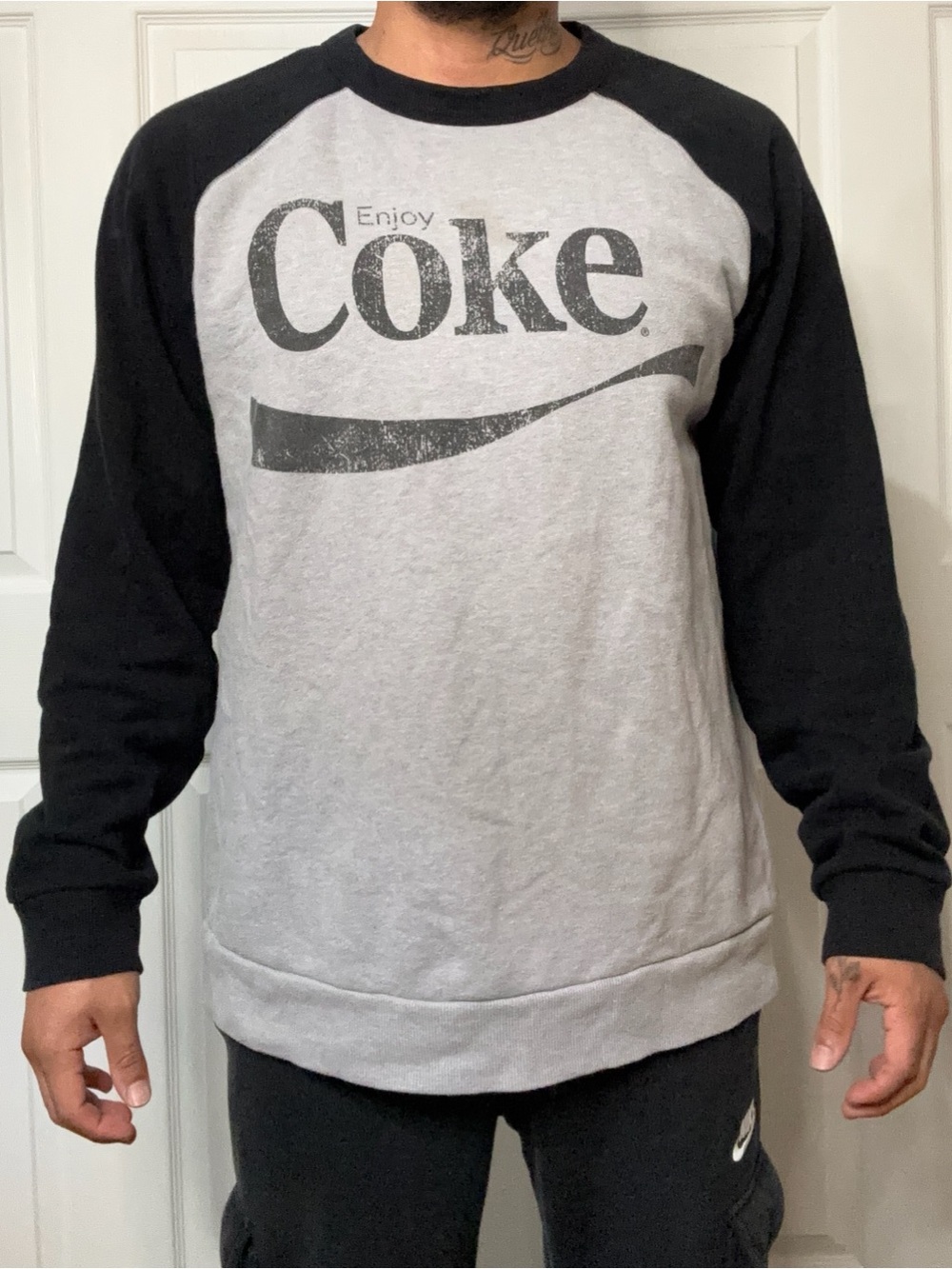 Coca Cola Grey Body Black Sleeve Crewneck Sweatshirt
